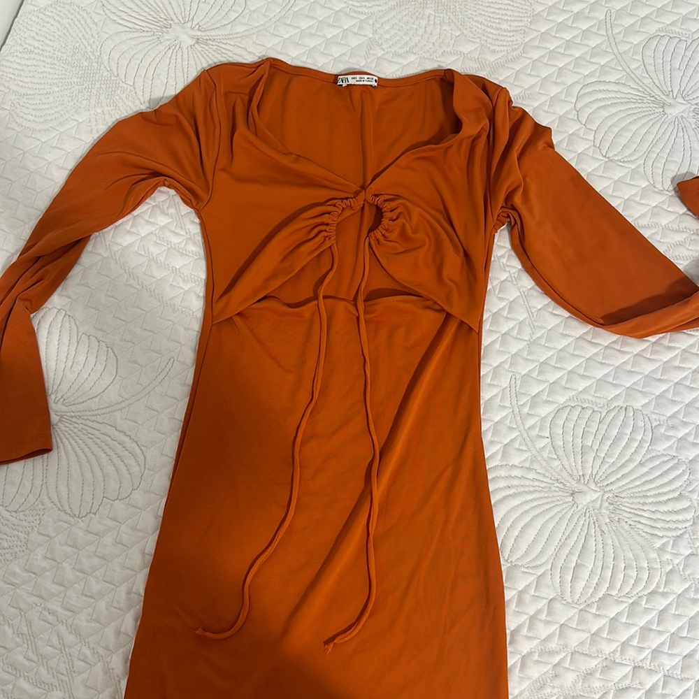 zara orange mini dress long sleeve